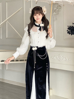 Süße Lolita-Outfits weiße Blumen Perlen Rüschen Spitze lange Ärmel Blusenrock