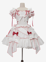 Süße Lolita-Outfits weißes Farbblock-Lolita-Kleid mit Schnürung und kurzen Ärmeln Rock Oberteil und Hime-Lolita-Kleid