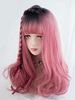 Süße Lolita Perücke Blunt Fringe Kräuselte Locken Kräuselte Locken Magenta Lange Lolita Perücke