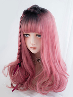 Süße Lolita Perücke Blunt Fringe Kräuselte Locken Kräuselte Locken Magenta Lange Lolita Perücke