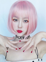Süße Lolita Perücke Bob Kurze hitzebeständige Faser Weiche rosa Lolita Haarperücke
