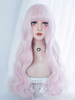 Süße Lolita Perücke Harajuku Blunt Bang zerzaust Körperwelle Soft Pink Lolita Perücke
