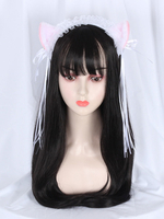 Süße Lolita Perücke Häkeln Schwarz Polyester Faser Schwarz Lolita Zubehör