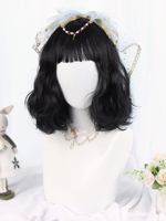 Süße Lolita Perücke Schwarz 30cm-35cm Hitzebeständiges Faserfransen-Lolita-Zubehör