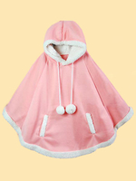 Süße Lolita Poncho Kapuzen Langarm Pom Poms Rosa Lolita Cape Mantel