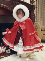 Süße Lolita Poncho Spitze Bow Ruffle pelzigen Kapuze Kaschmir Lolita Cape