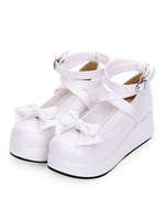 Süße Lolita Pumps Bow Riemchen Plattform Weiß Lolita Schuhe