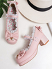 Süße Lolita Pumps Rosa Schleifen Spitze Runde Zehen Leder Lolita Schuhe