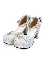 Süße Lolita Pumps Schatz ausgeschnitten Print Bow Knöchelriemen Chunky Heel Lolita Schuhe
