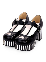 Süße Lolita Pumps Stickerei Streifen Riemchen Plattform Chunky Heel Lolita Schuhe