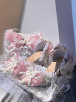 Süße Lolita-Sandalen Rüschen Schleifen Perlen spitzer Zehenbereich elastischer Stoff lila Lolita-Sommerschuhe