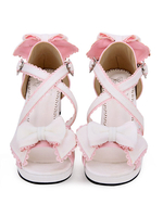 Süße Lolita Sandalen Bow Frill Strappy zwei Ton High Heel Lolita Schuhe