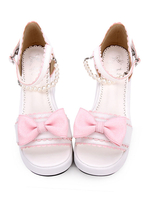 Süße Lolita Sandalen Bow Pearl Rosa Lolita Flatform Schuhe
