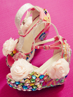 Süße Lolita Sandalen Peep Toe Wedge Heel Blumen Schnüren Hot Pink Lolita Sommerschuhe