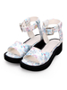Süße Lolita Sandalen Print Knöchelriemen Schnalle Blau Lolita Schuhe