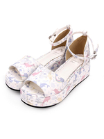 Süße Lolita Sandalen Print Knöchelriemen Weiß Lolita Plateauschuhe