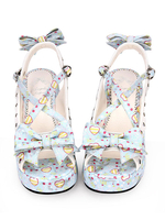 Süße Lolita Sandalen Print Sweetheart aushöhlen Bow Blue Lolia Schuhe