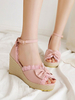 Süße Lolita Sandalen Schleifen Round Toe Wedge Lolita Sommerschuhe