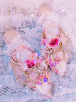 Süße Lolita Sandalen Spitzzehen Blumen mit flachem Absatz Schmetterling Rosa Lolita Sommer Sandalen anpassen