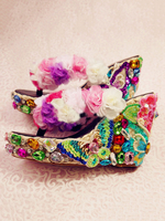 Süße Lolita Sandalen Strass Woven Cane Runde Zehen Fuchsia Pink Passen Sie Lolita Summer Flip Flops an