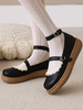 Süße Lolita Schuhe Black PU Leder Runde Zehe Schnür Lolita Schuhe