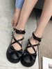 Süße Lolita Schuhe Bow Riemchen Metall Detail Round Toe Schwarz Lolita Schuhe