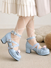 Süße Lolita-Schuhe hellblaue Lolita-Pumps aus PU-Leder mit Schleifen und runder Spitze