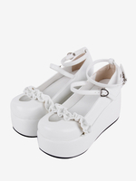 Süße Lolita-Schuhe Nude-Lolita-Schuhe mit Herzmuster und Schmetterlings-Muster runde Zehenpartie PU-Leder