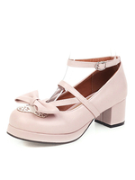 Süße Lolita Schuhe Pink Bow Bows Round Toe Leder Lolita Pumps