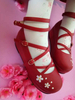 Süße Lolita Schuhe Riemchen Floral Jacquard Red Lolita Flatform Schuhe