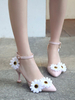 Süße Lolita Schuhe Rosa Gänseblümchen Blumen Leder Becher Absatz Lolita Schuhe