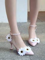 Süße Lolita Schuhe Rosa Gänseblümchen Blumen Leder Becher Absatz Lolita Schuhe