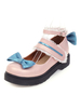 Süße Lolita Schuhe Rosa Schleife Spitze Runde Zehen Leder Lolita Pumps