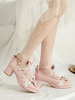 Süße Lolita Schuhe Rosa Schleifen Leder Chunky Heel Streifen Lolita Schuhe