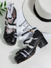 Süße Lolita Schuhe Schleifen Rüschen Leder Chunky Heel Lolita Pumps