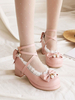 Süße Lolita Schuhe Schleifen Rüschen Leder Chunky Heel Lolita Pumps