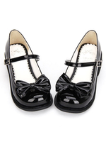 Süße Lolita Schuhe Schwarz Bogen klobige Ferse Round Toe Ankle Strap Mary Jane Schuhe