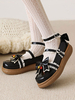Süße lolita schuhe schwarz pu leder runde toe bowknot täglich lässig lolita schuhe