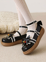 Süße lolita schuhe schwarz pu leder runde toe bowknot täglich lässig lolita schuhe