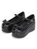 Süße Lolita Schuhe Schwarz Wedge Ankle Strap Lolita Plateauschuhe mit Bogen