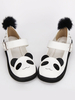 Süße Lolita Schuhe schwarz weißen Panda Mary Jane Lolita Plateauschuhe mit schwarze pelzige Kugel