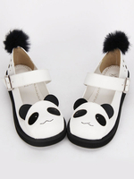 Süße Lolita Schuhe schwarz weißen Panda Mary Jane Lolita Plateauschuhe mit schwarze pelzige Kugel