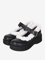 Süße Lolita-Schuhe; Schwarze Lolita-Pumps aus PU-Leder mit runder Spitze