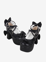 Süße Lolita-Schuhe Schwarze Lolita-Pumps aus PU-Leder mit Schleife und runder Spitze