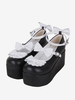 Süße Lolita-Schuhe; Schwarze Lolita-Pumps aus zweifarbigem PU-Leder mit Schmetterlingsmuster und Keilabsatz