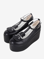 Süße Lolita-Schuhe Schwarze Lolita-Schuhe aus PU-Leder mit T-Riemen und Keilabsatz
