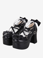 Süße Lolita-Schuhe Schwarze Lolita-Schuhe mit Schleife und runder Spitze aus PU-Leder