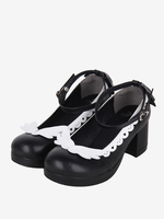 Süße Lolita-Schuhe Schwarze Lolita-Schuhe mit Schleife und runder Spitze aus PU-Leder
