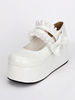 Süße Lolita Schuhe weiß Rüsche Doppelband schöne Lolita Plateauschuhe mit Bogen