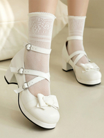Süße Lolita-Schuhe; Weiße Lolita-Pumps aus PU-Leder mit Schleifen und runder Spitze